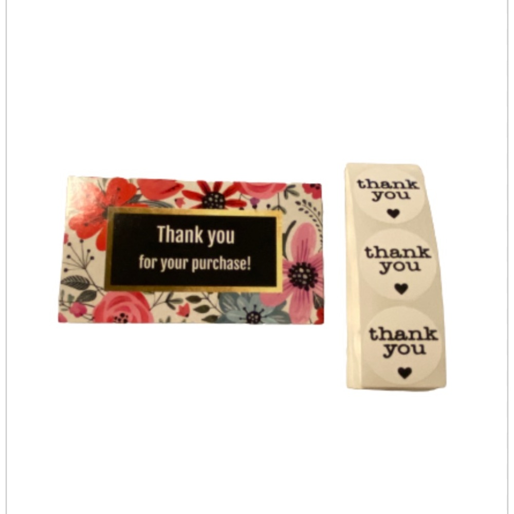 NEW 25 Floral Thank you for your purchase cards and 25 round thank you stickers
